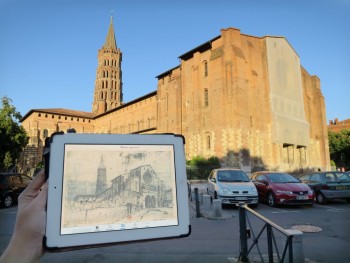 Façade de Saint-Sernin, en 1840 et aujourd'hui